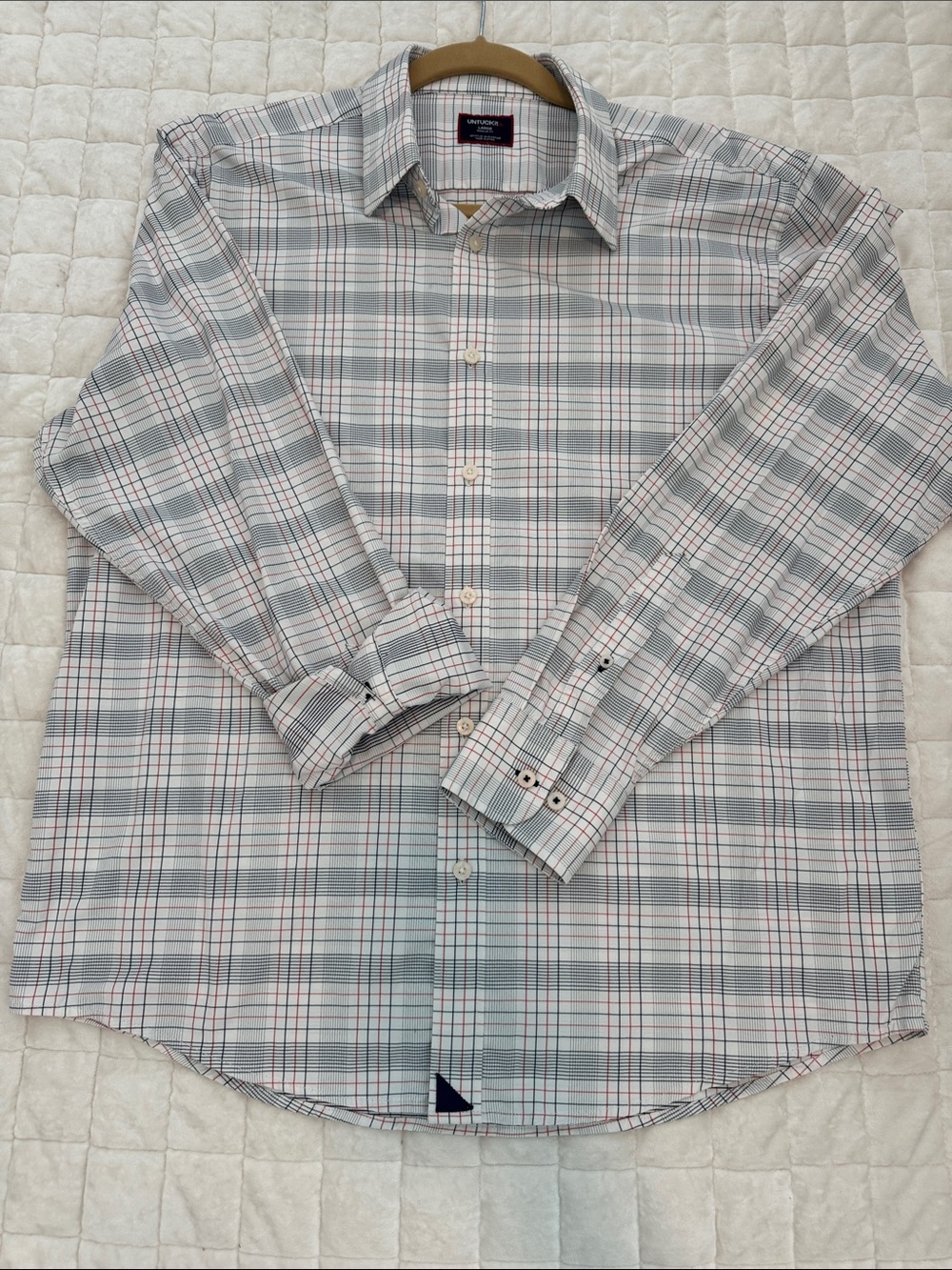 Men's UNTUCKit Aleante White Plaid Shirt Reg Fit sz Lg EUC
